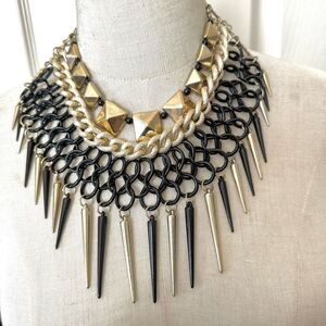 Lucia black and gold tone spiky statement necklace
